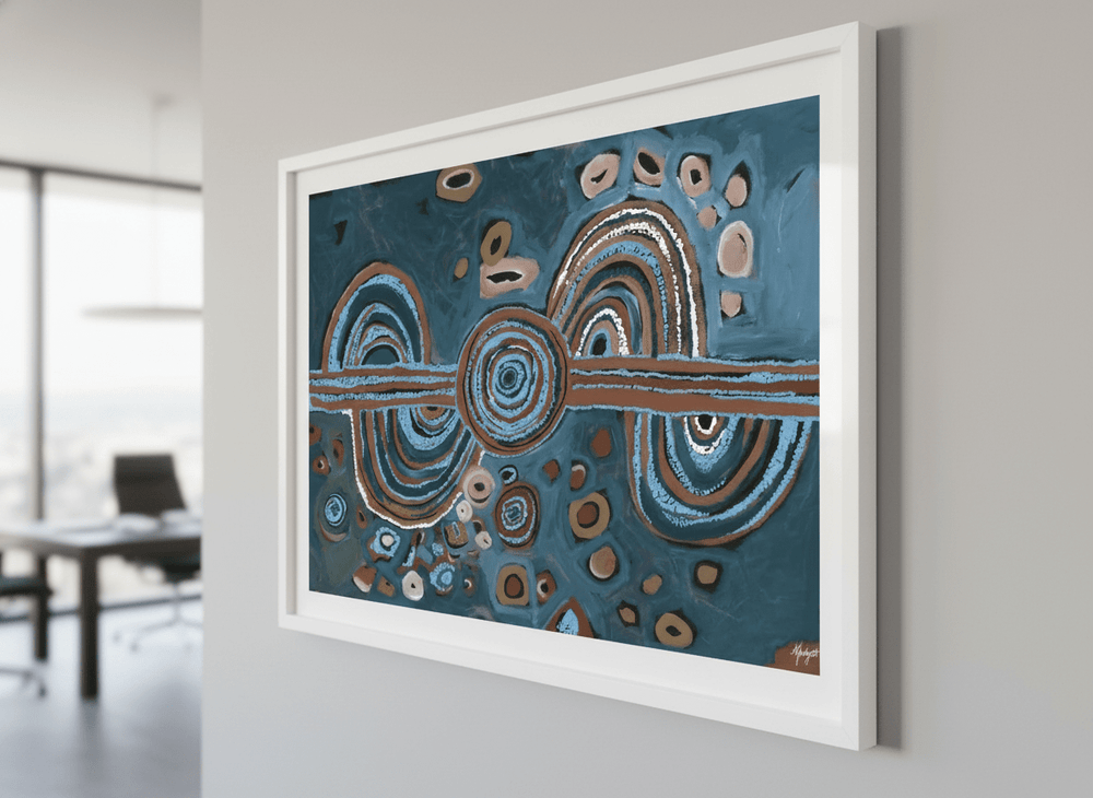 Contemporary wall art featured in a bright modern office workspace