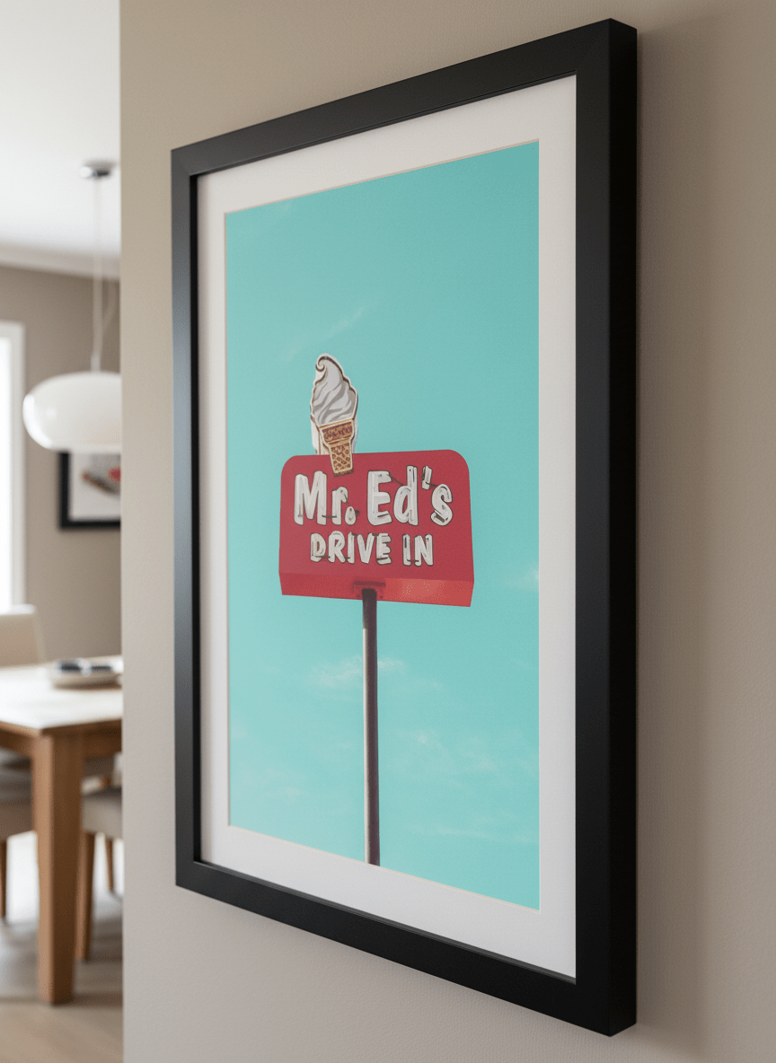 Wall art styled above a dining table in a contemporary home