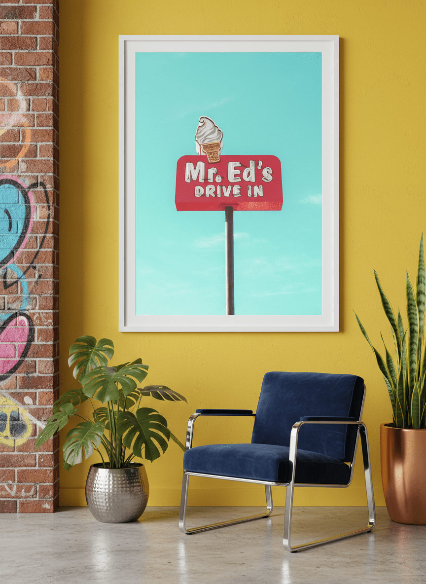 Bold wall art styled in a colourful, eclectic modern home