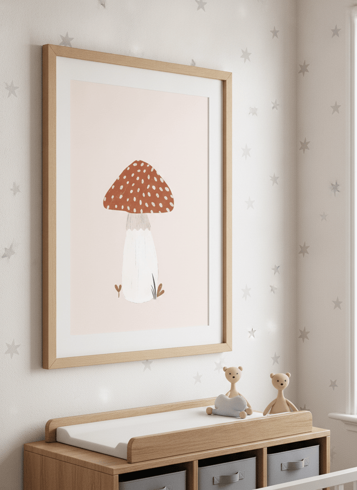 Soft neutral wall art styled in a serene nursery with pastel tones
