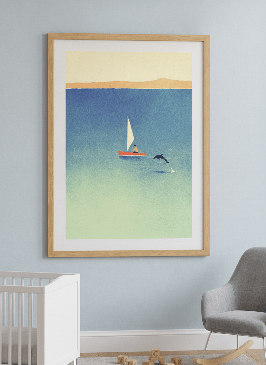 Soft neutral wall art styled in a serene nursery with pastel tones