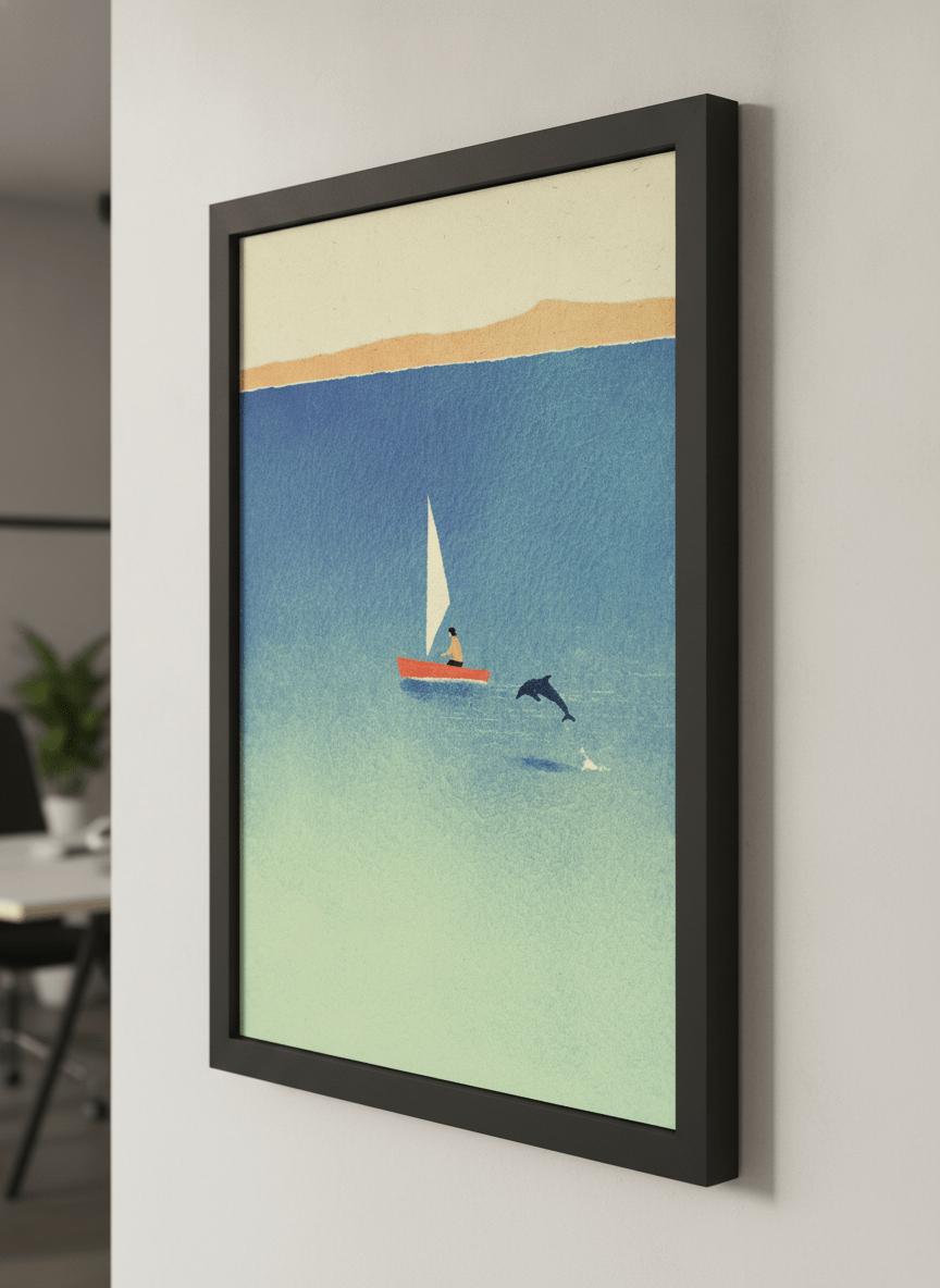 Contemporary wall art featured in a bright modern office workspace