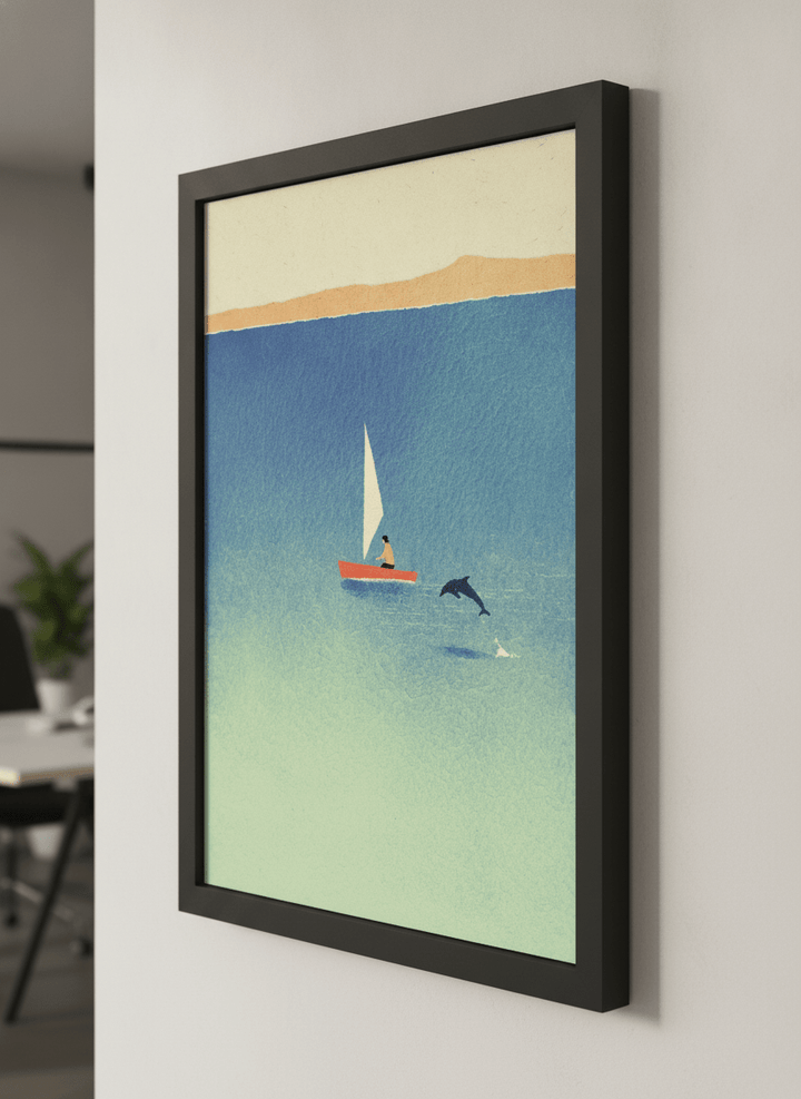 Contemporary wall art featured in a bright modern office workspace