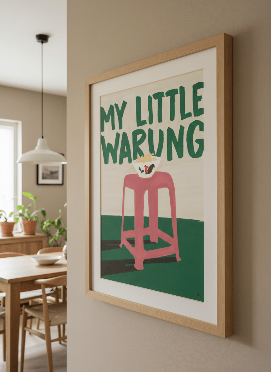 Wall art styled above a dining table in a contemporary home