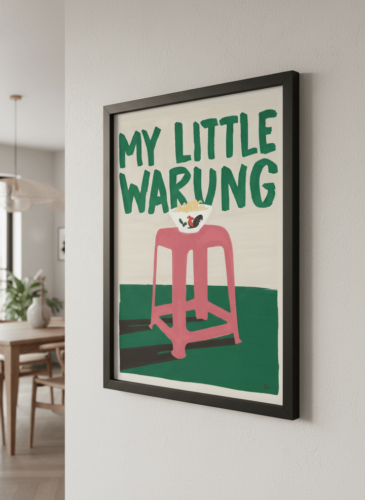 Wall art styled above a dining table in a contemporary home