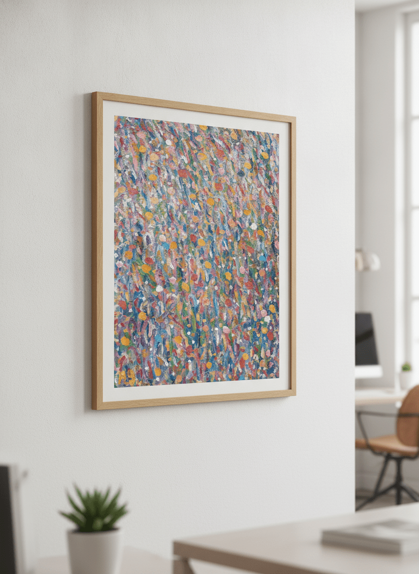 Contemporary wall art featured in a bright modern office workspace
