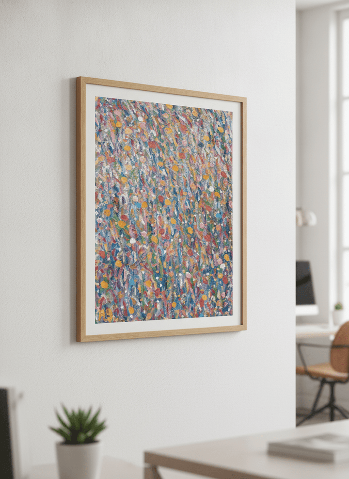 Contemporary wall art featured in a bright modern office workspace