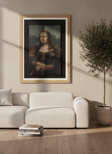 Modern wall art print styled on the wall in a luxe living room