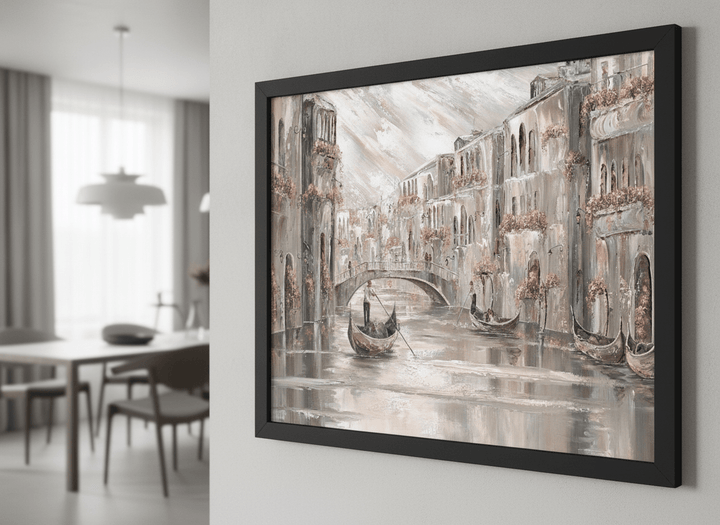Wall art styled above a dining table in a contemporary home