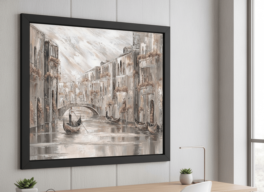 Contemporary wall art featured in a bright modern office workspace