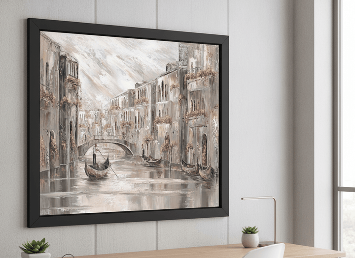 Contemporary wall art featured in a bright modern office workspace