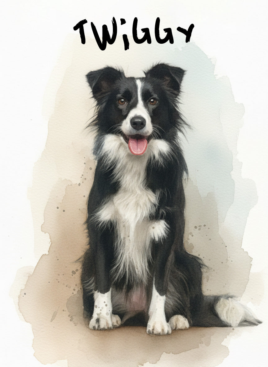 Watercolour Personalised Pet Custom Illustration Print