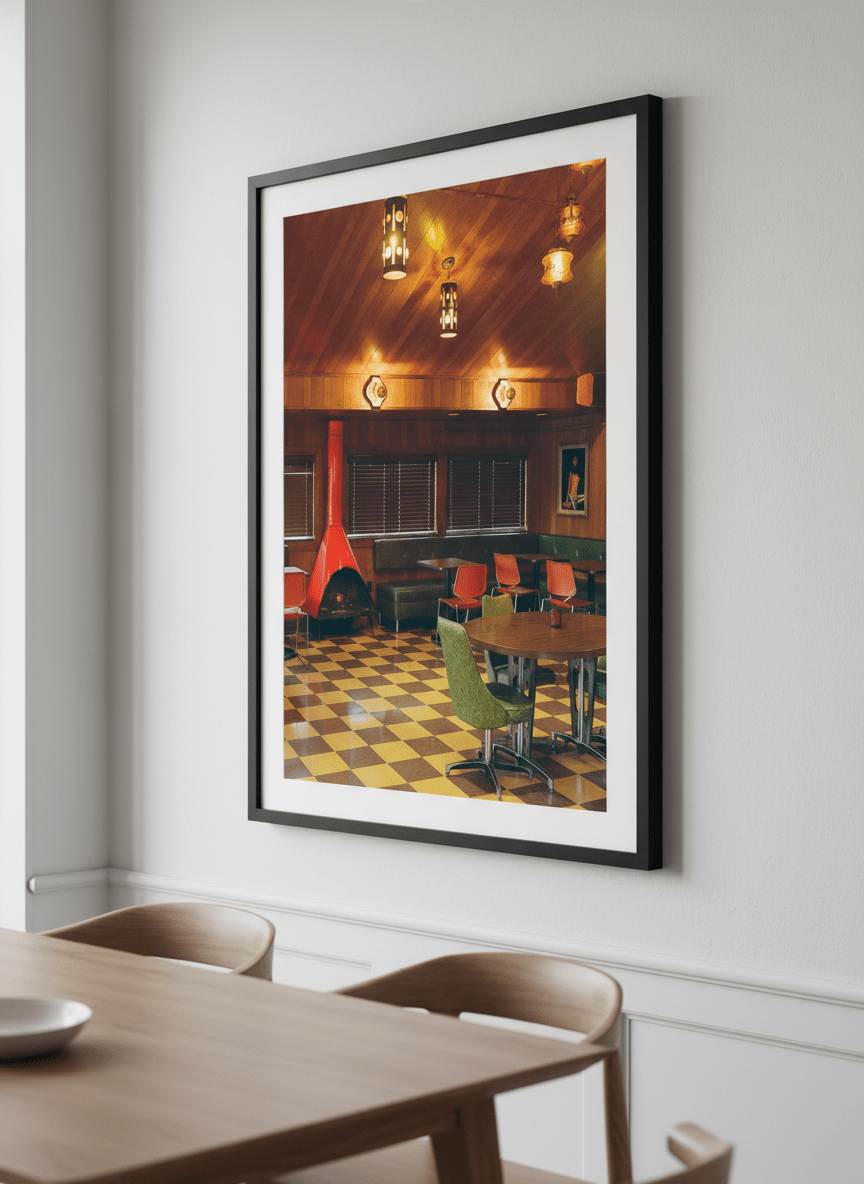 Wall art styled above a dining table in a contemporary home