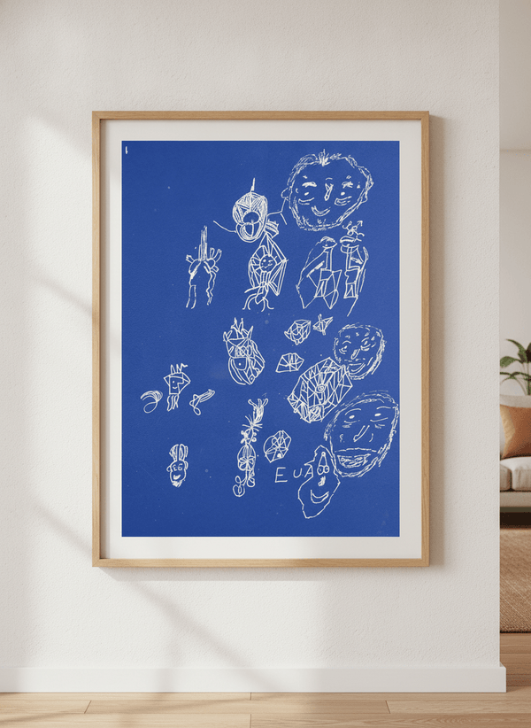 Navy Blue Abstract Sketch Faces By DONUT Studios
