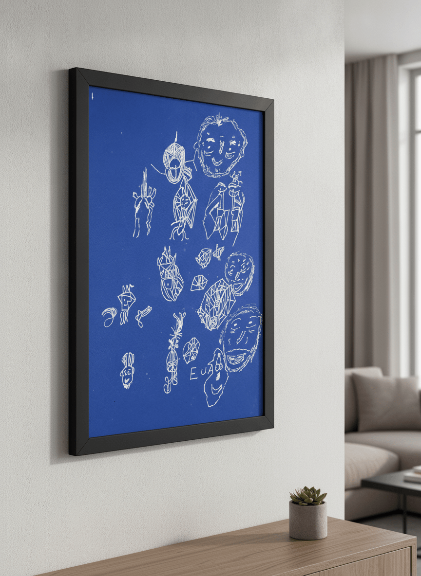 Modern wall art styled above a sofa in a neutral living room