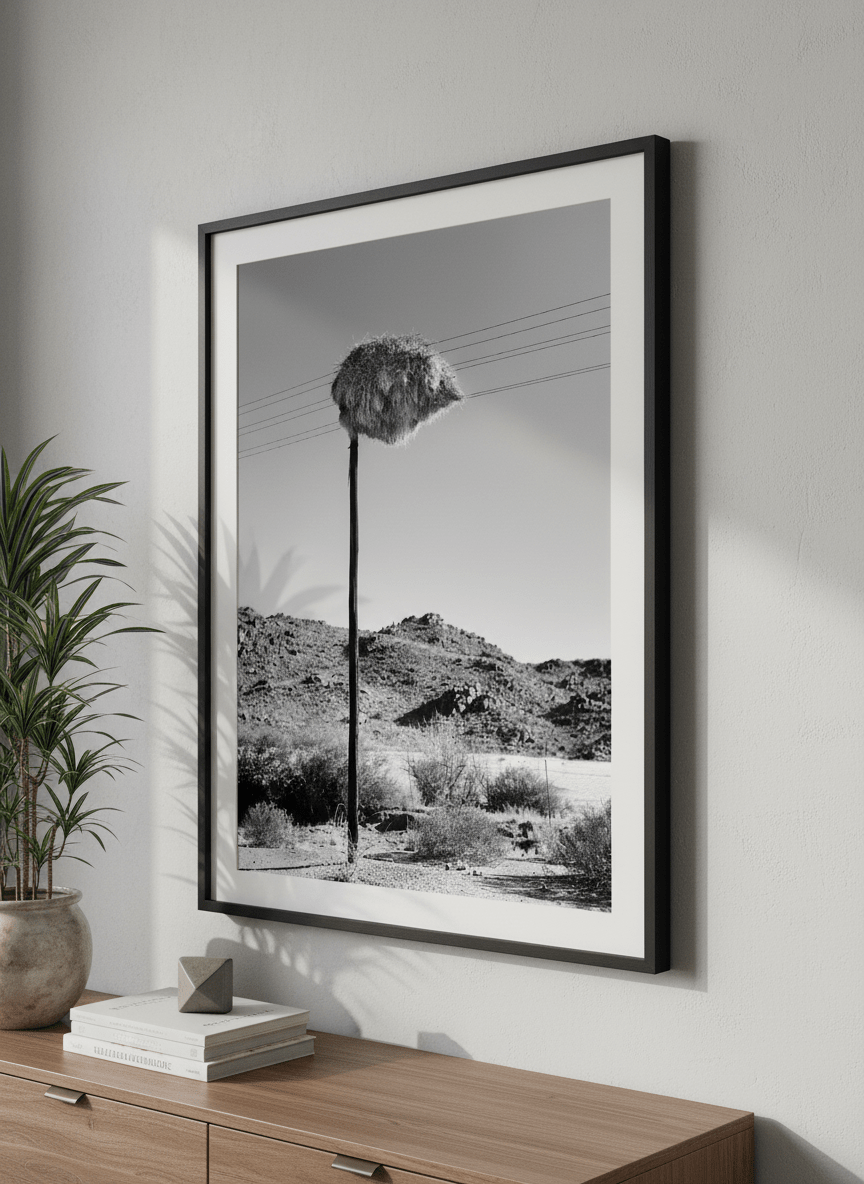 Modern wall art styled above a sofa in a neutral living room