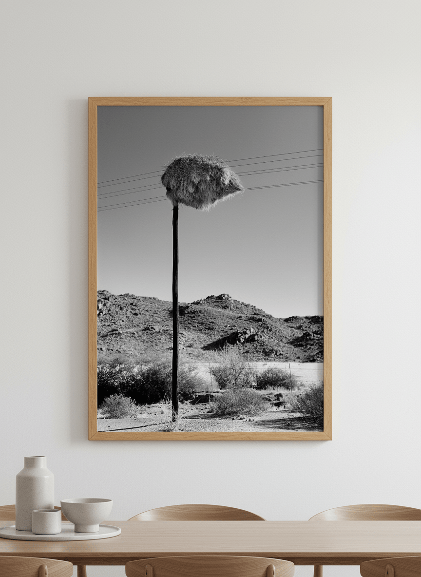 Wall art styled above a dining table in a contemporary home