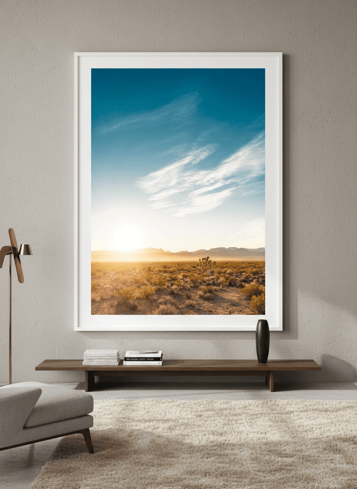 Monumental artwork centred on a feature wall in a luxe interior