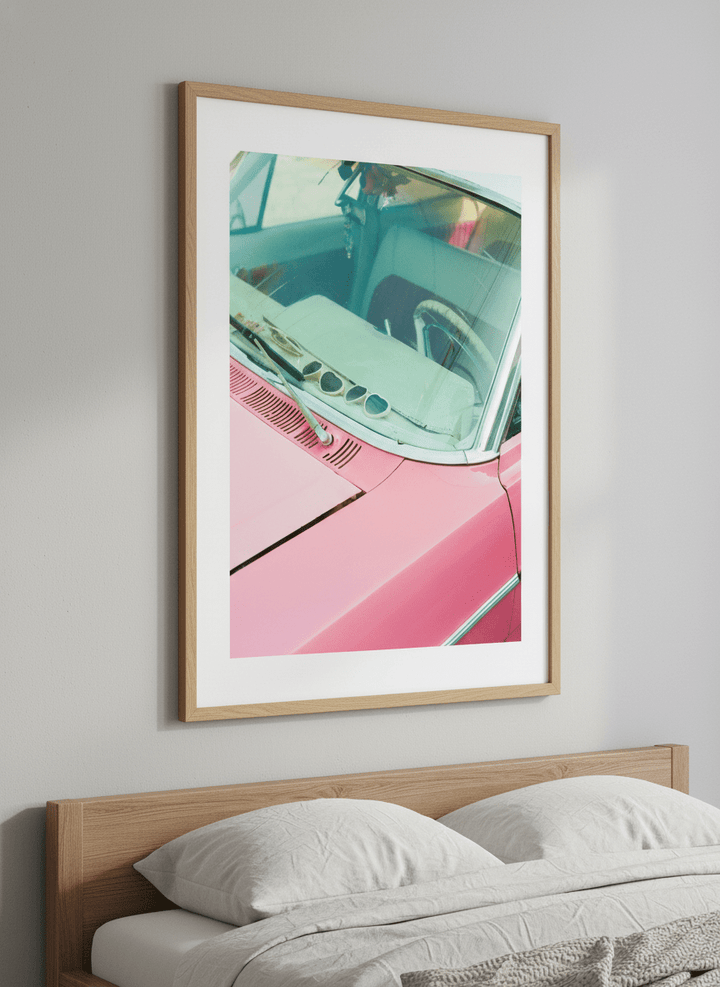 Minimalist artwork displayed in a calm, light-filled bedroom interior