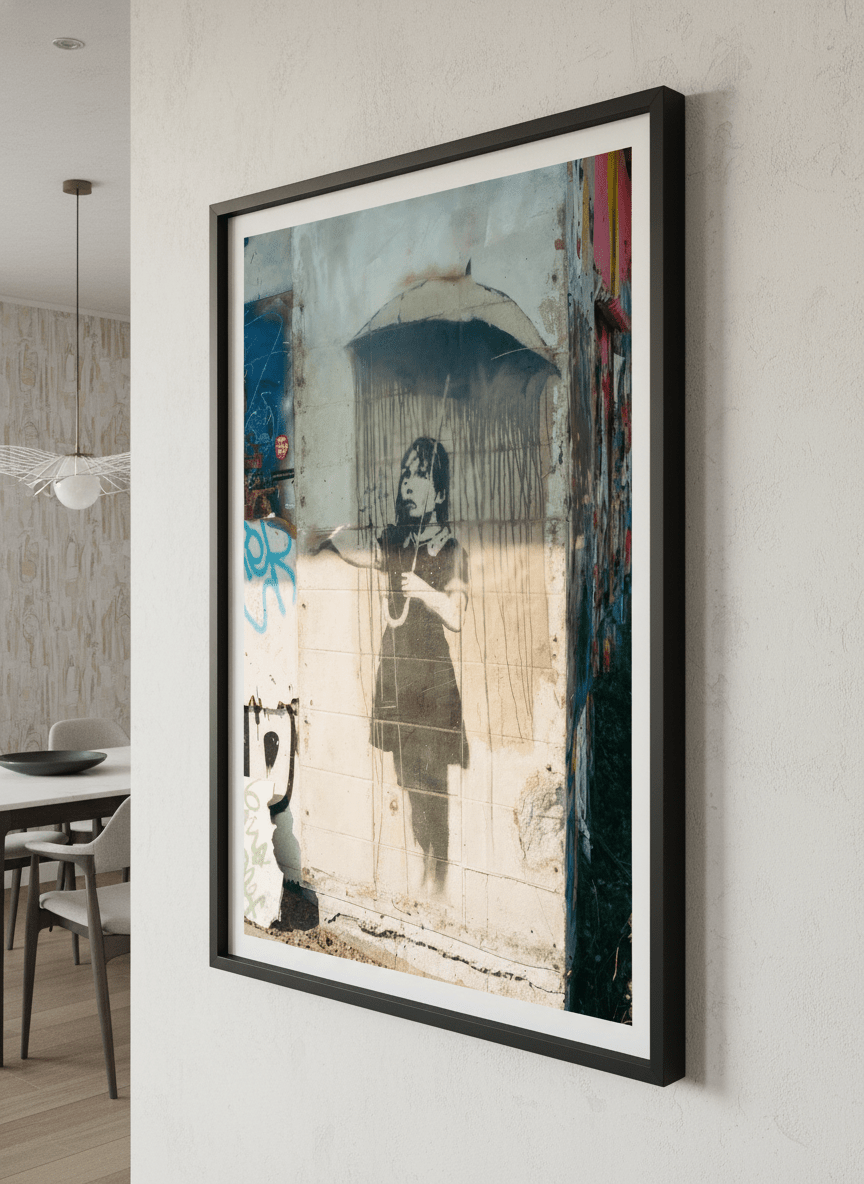 Wall art styled above a dining table in a contemporary home