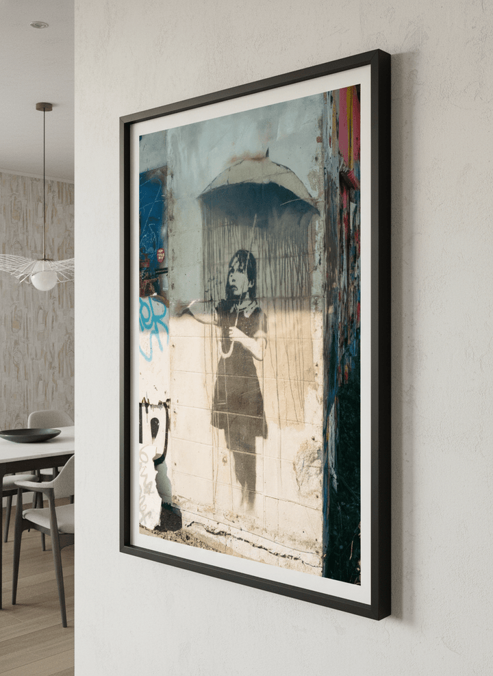 Wall art styled above a dining table in a contemporary home