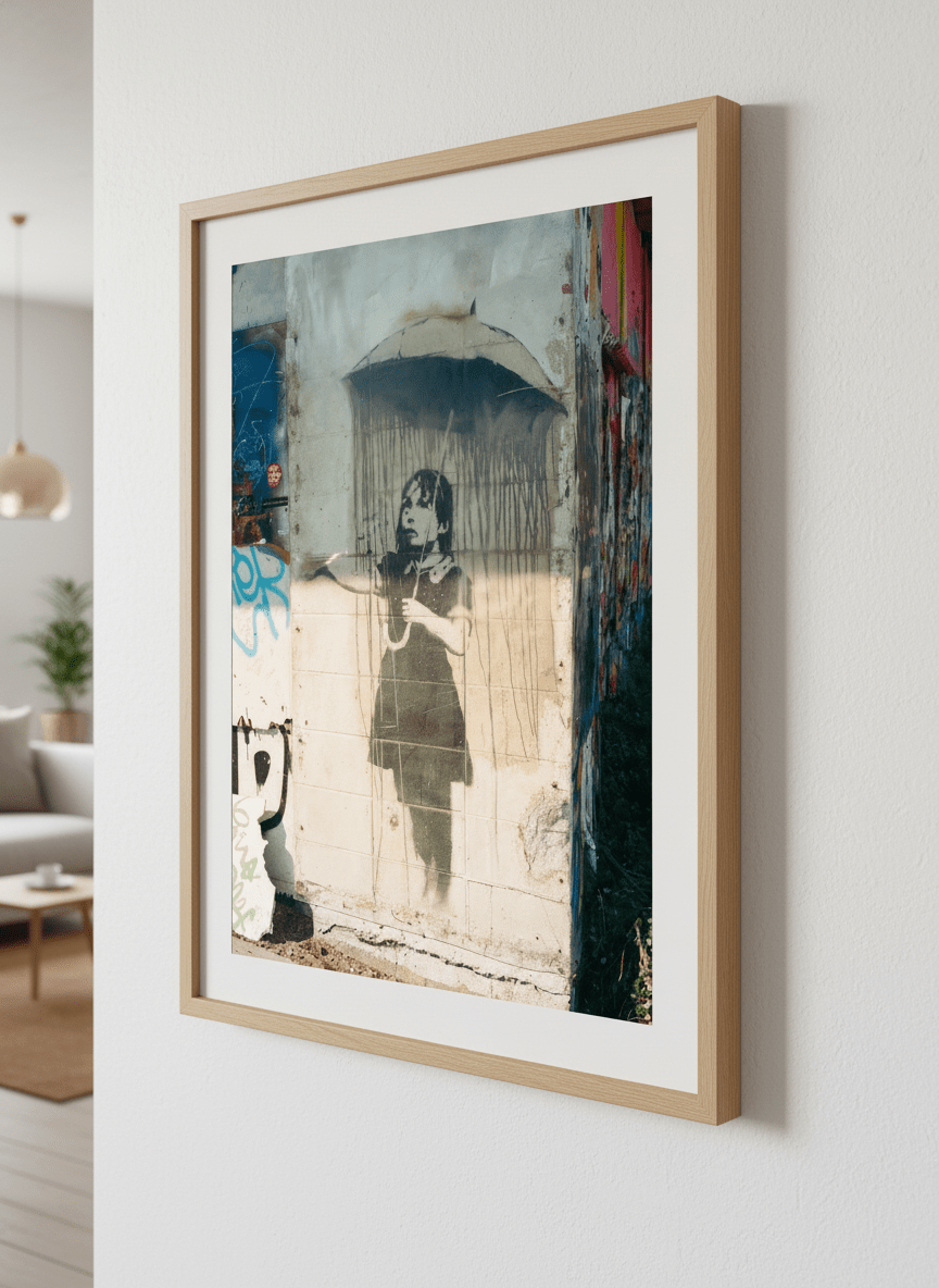 Modern wall art styled above a sofa in a neutral living room