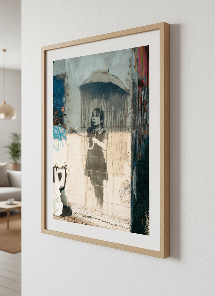 Modern wall art styled above a sofa in a neutral living room