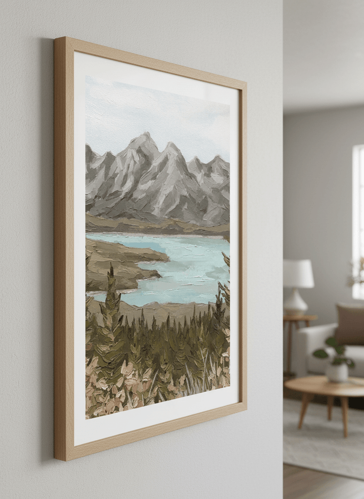 Modern wall art styled above a sofa in a neutral living room