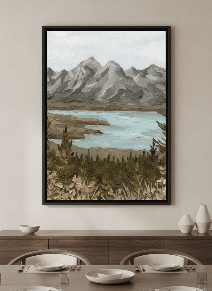 Wall art styled above a dining table in a contemporary home
