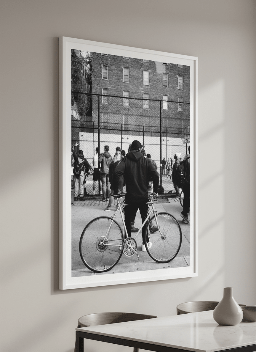 Wall art styled above a dining table in a contemporary home