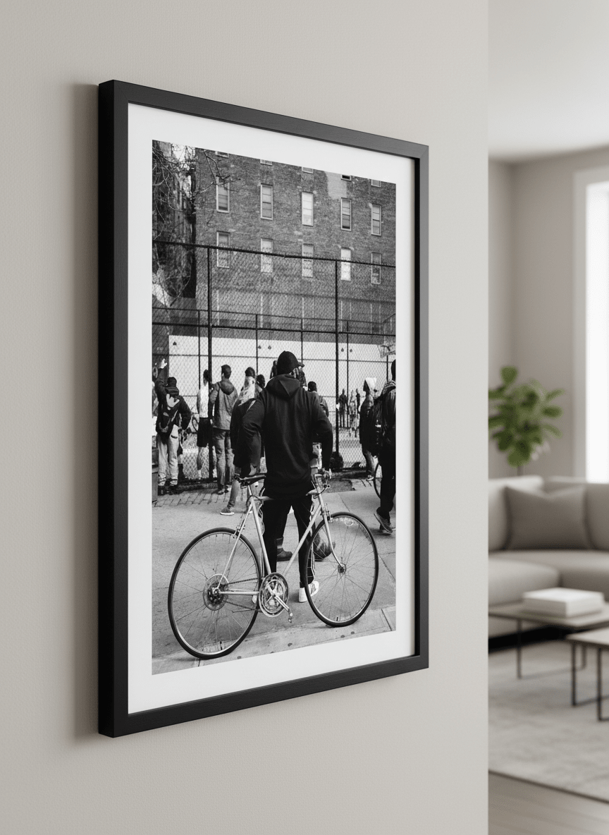 Modern wall art styled above a sofa in a neutral living room