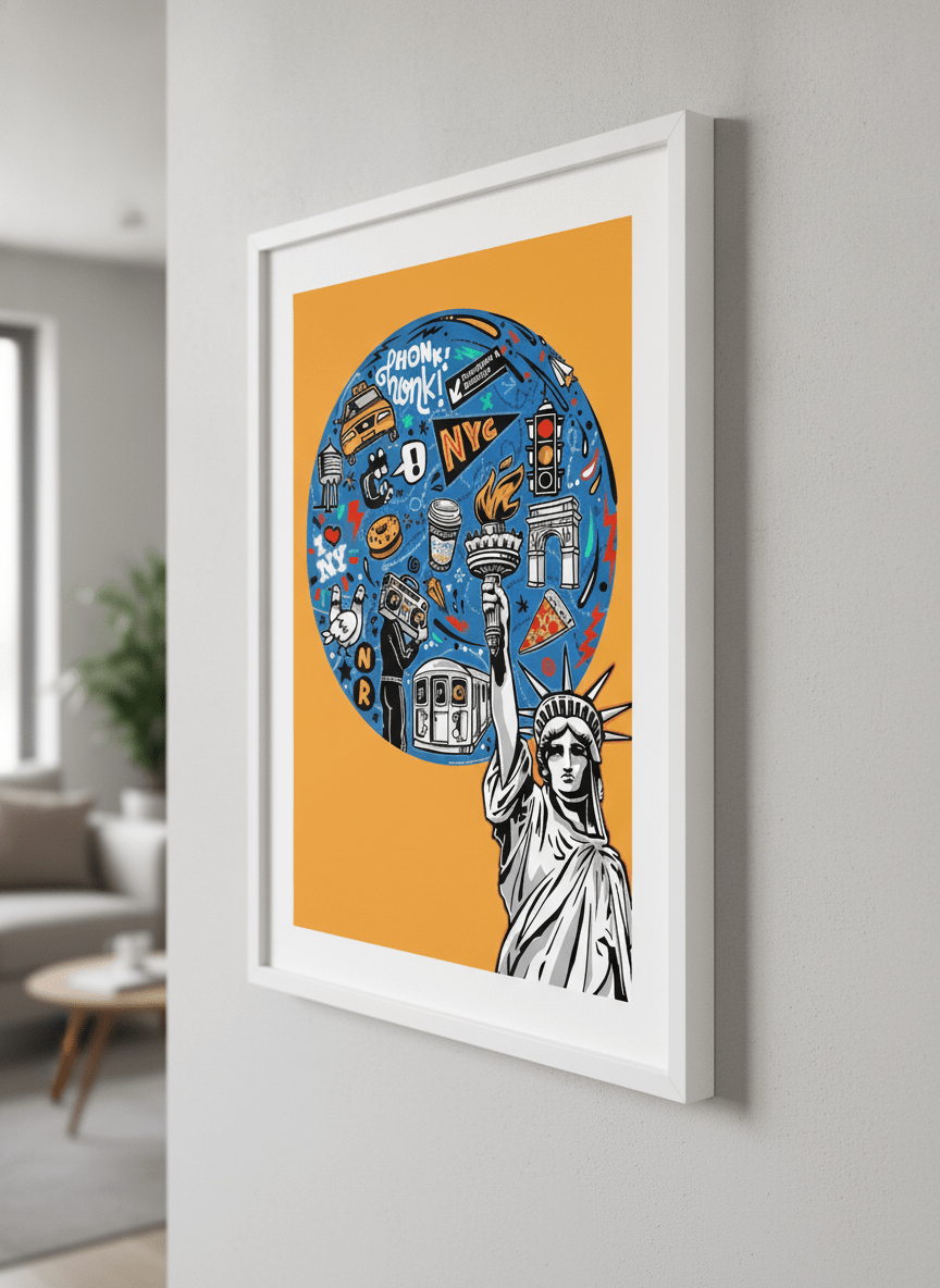 Modern wall art styled above a sofa in a neutral living room