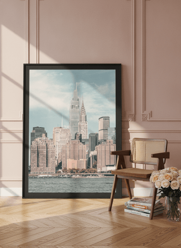 Oversized statement modern wall art print leaning against the wall in a Parisian living room