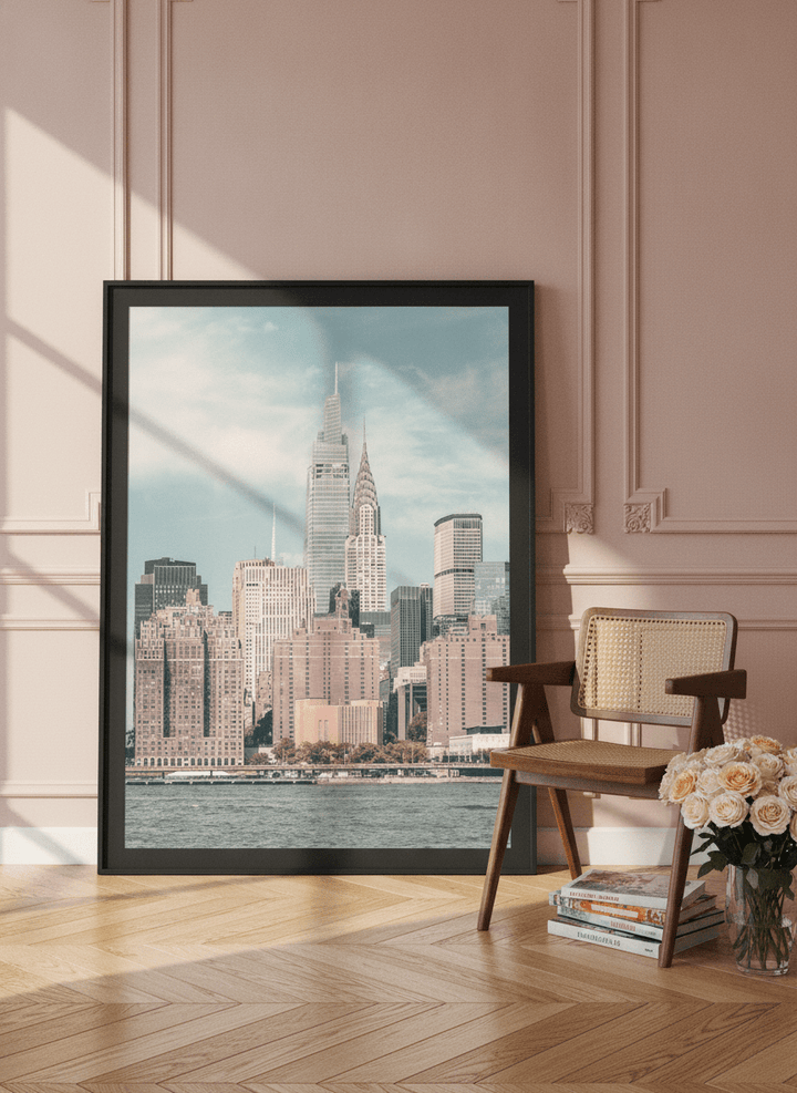 Oversized statement modern wall art print leaning against the wall in a Parisian living room