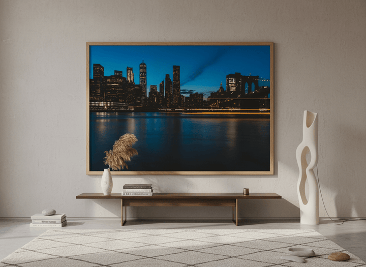 Monumental artwork centred on a feature wall in a luxe interior