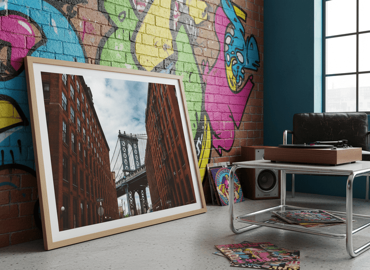 Bold wall art styled in a colourful, eclectic modern home