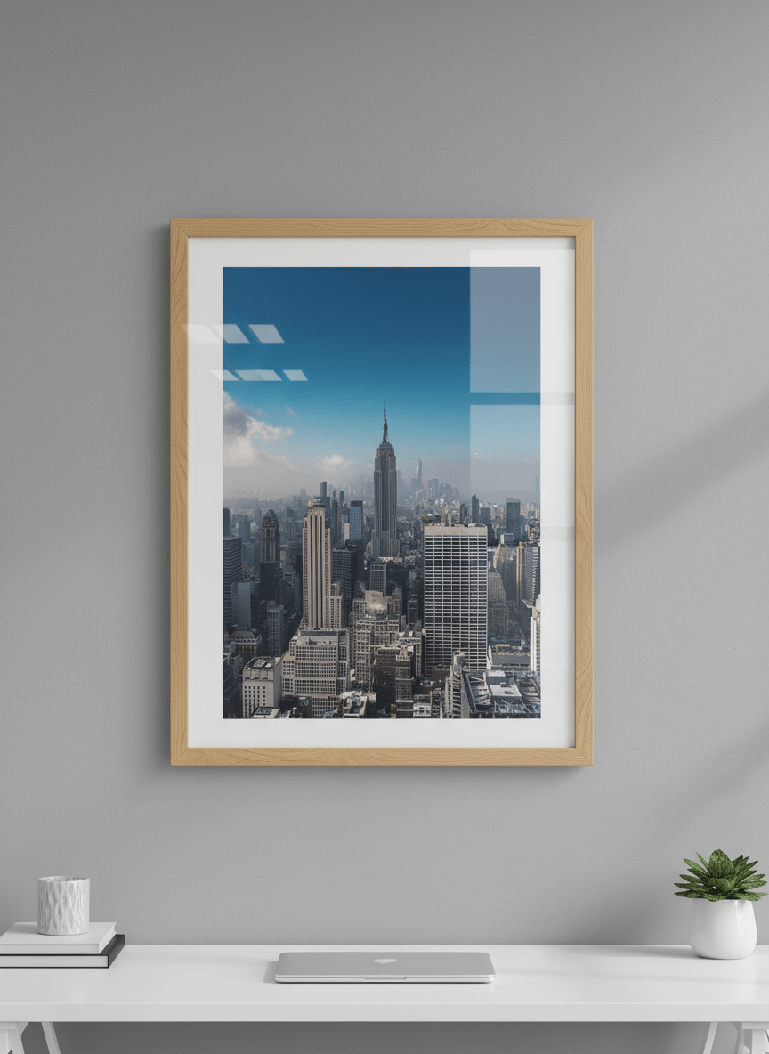 Contemporary wall art featured in a bright modern office workspace