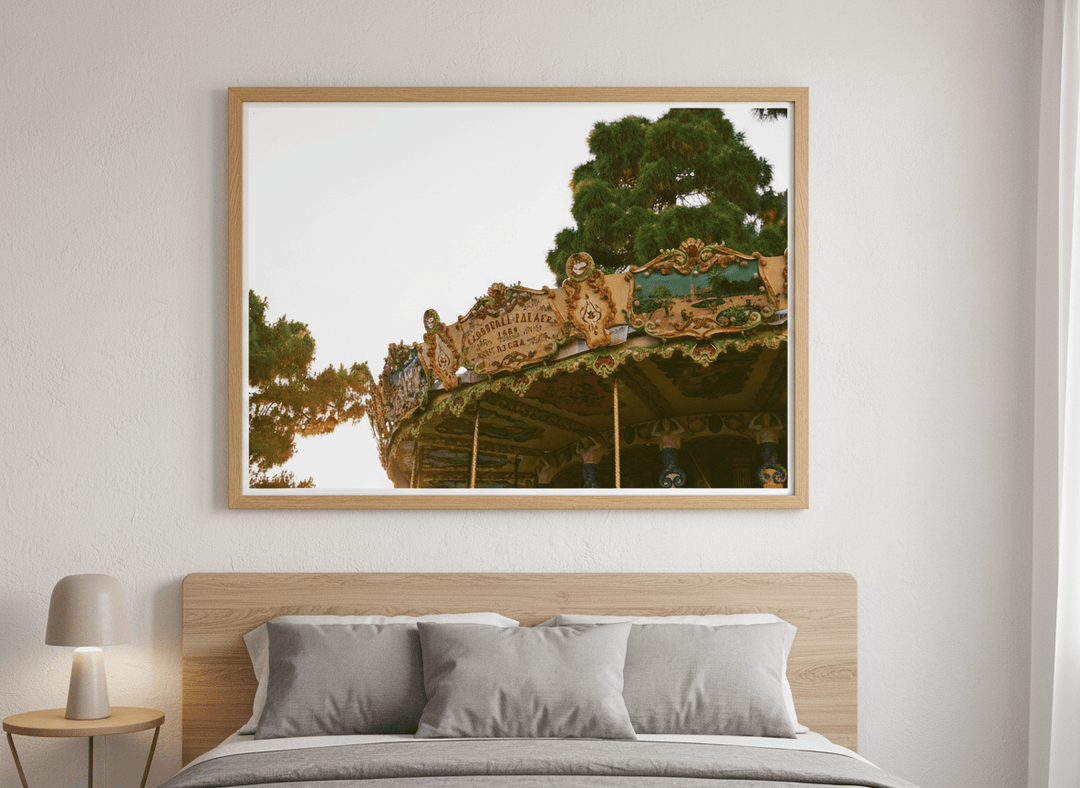 Minimalist artwork displayed in a calm, light-filled bedroom interior