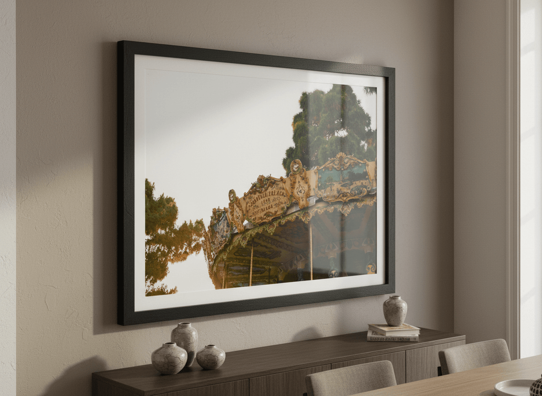 Wall art styled above a dining table in a contemporary home
