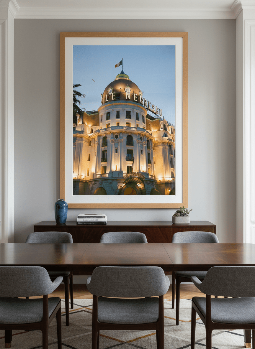 Monumental artwork centred on a feature wall in a luxe interior