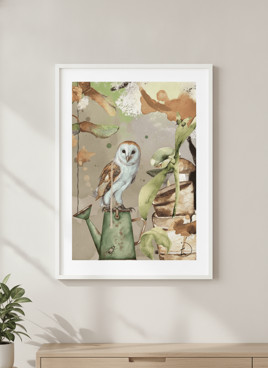 Modern wall art styled above a sofa in a neutral living room