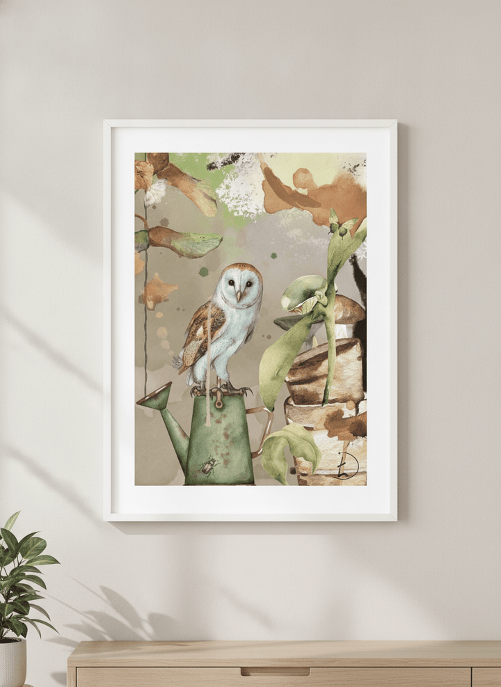 Modern wall art styled above a sofa in a neutral living room