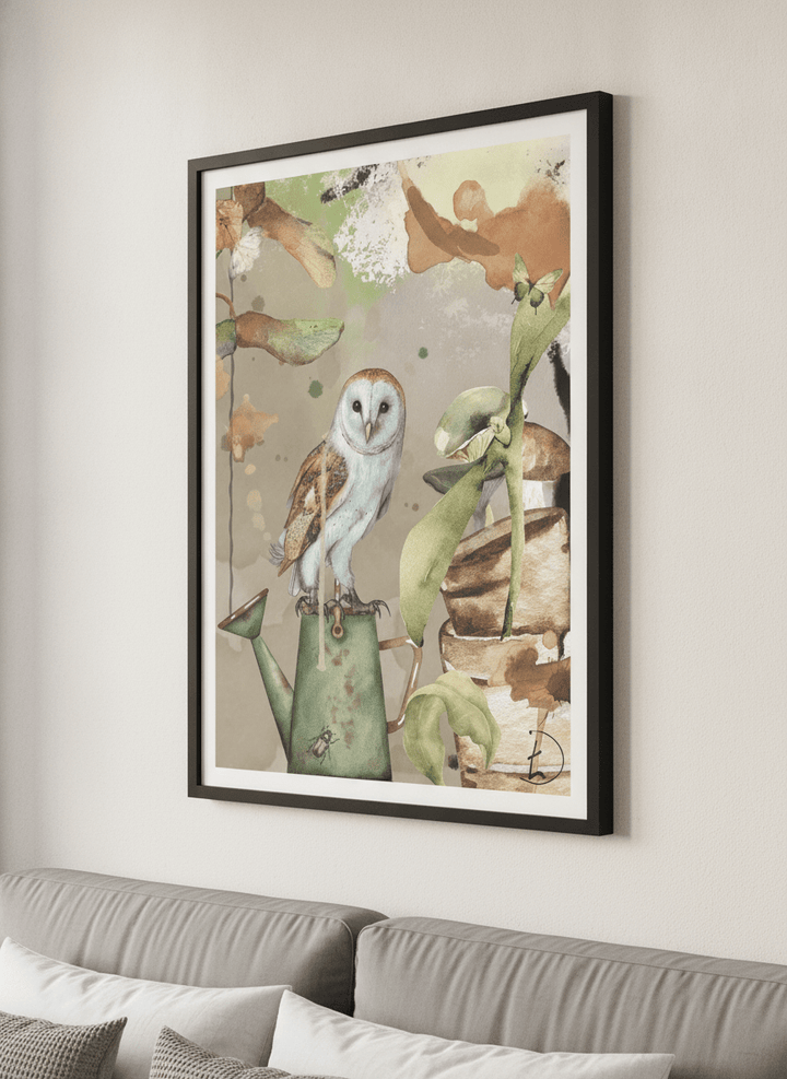 Minimalist artwork displayed in a calm, light-filled bedroom interior
