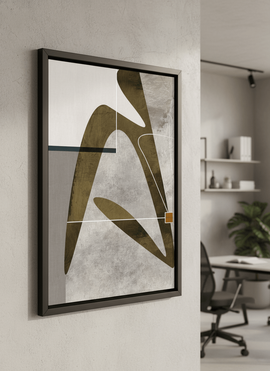 Contemporary wall art featured in a bright modern office workspace