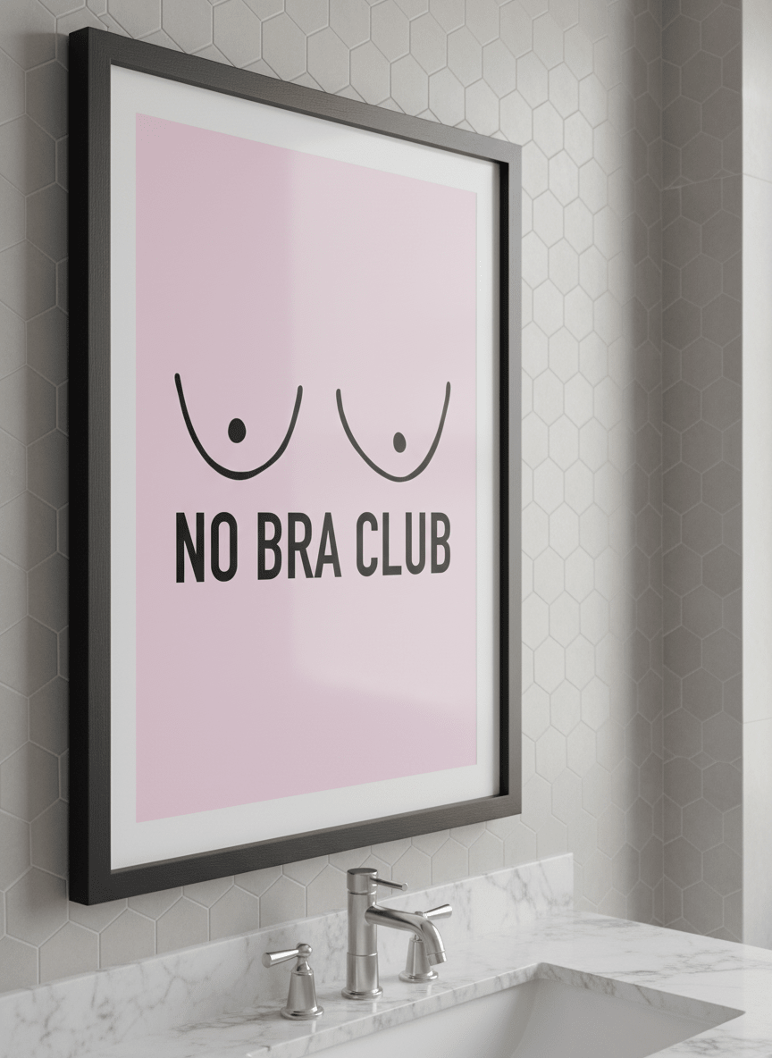Modern print displayed in a clean minimalist bathroom setting
