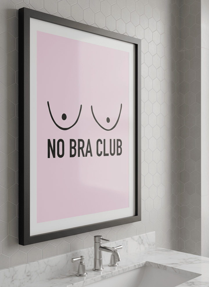 Modern print displayed in a clean minimalist bathroom setting
