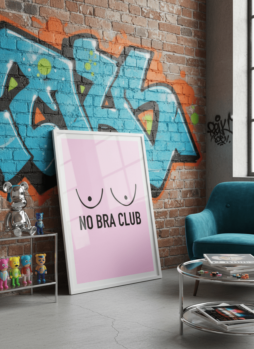 Bold wall art styled in a colourful, eclectic modern home