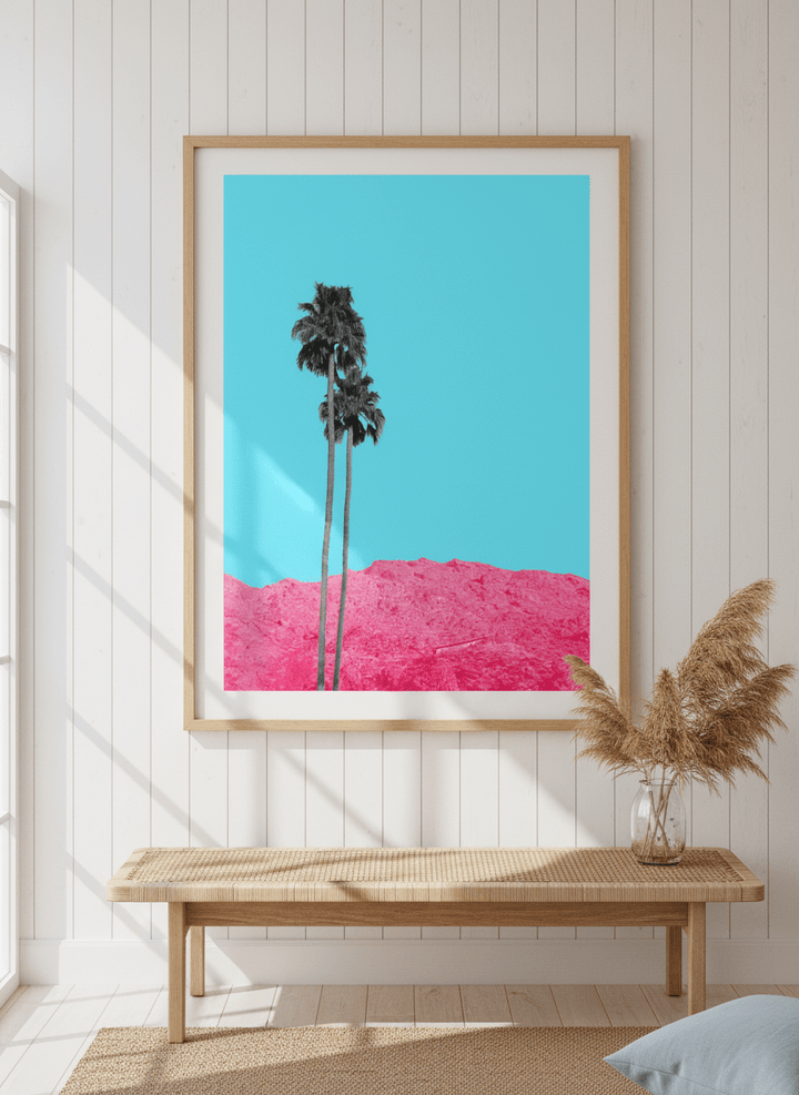 Neutral wall art displayed in a sunny coastal beach house