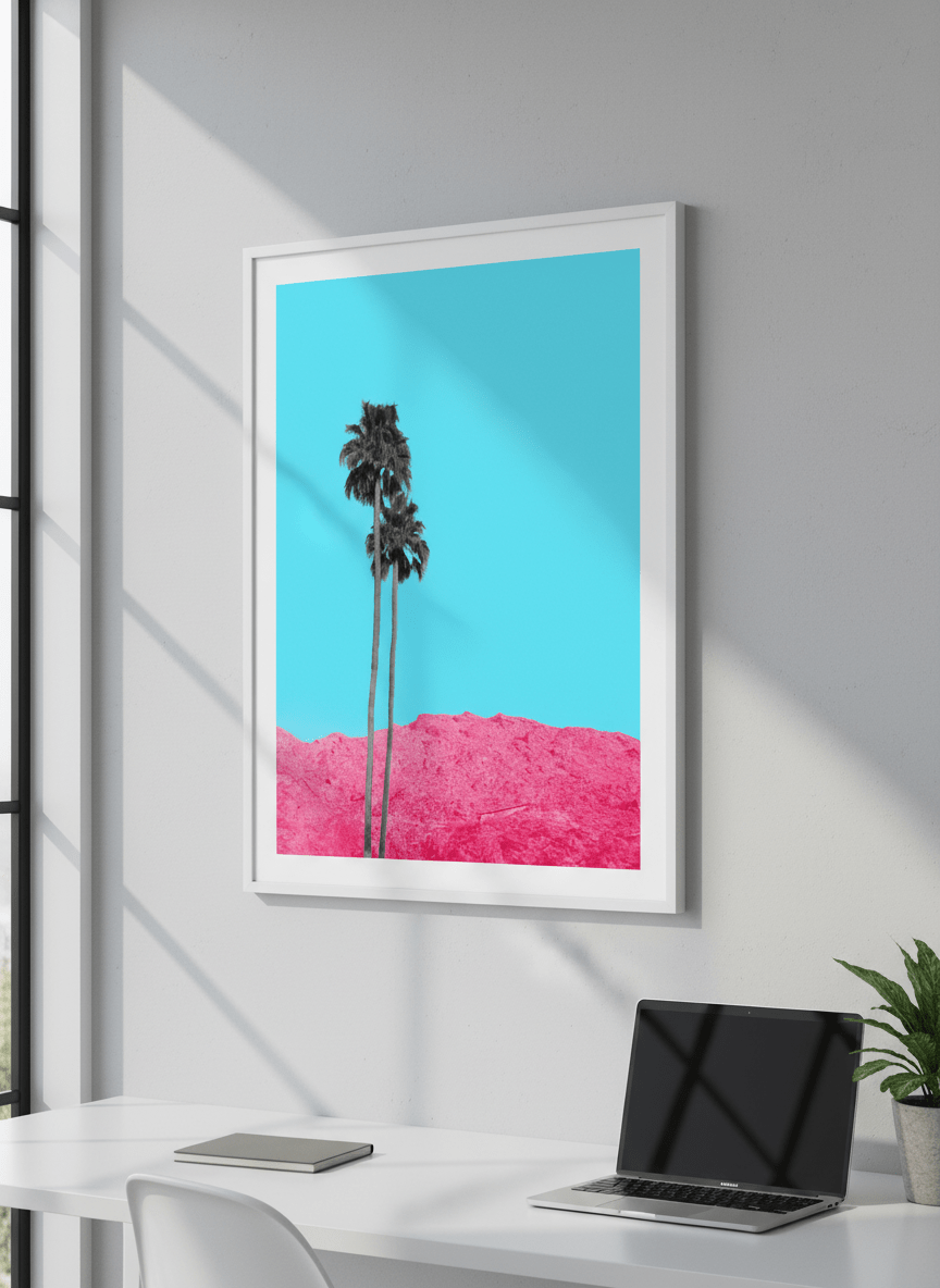 Contemporary wall art featured in a bright modern office workspace