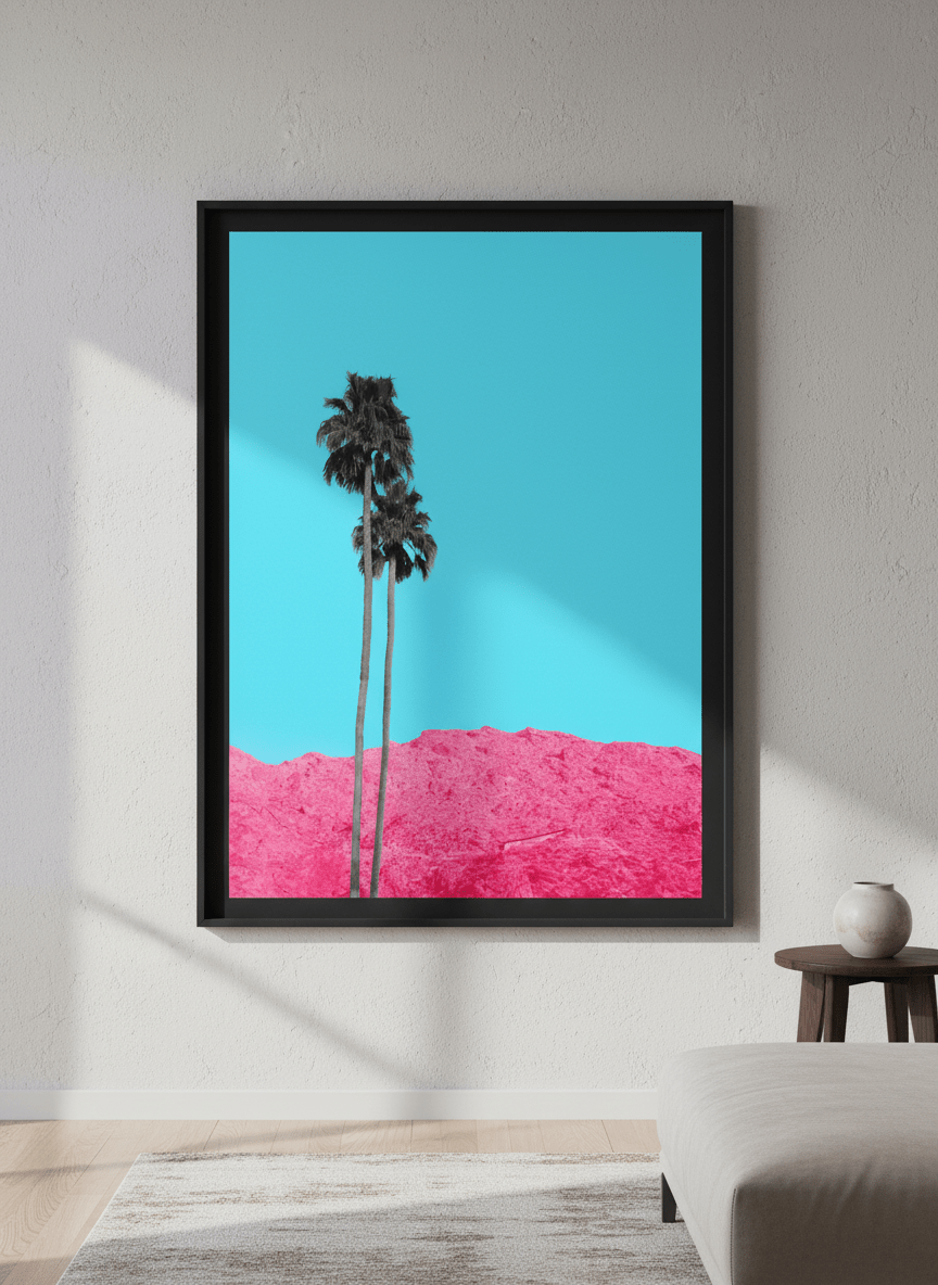 Modern wall art styled above a sofa in a neutral living room